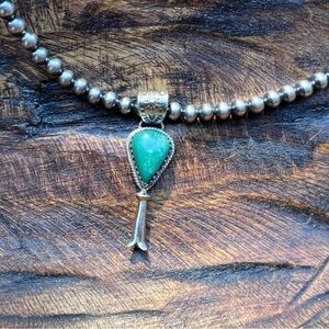 925 Sterling Silver Turquoise Squash Blossom Pendant Southwestern